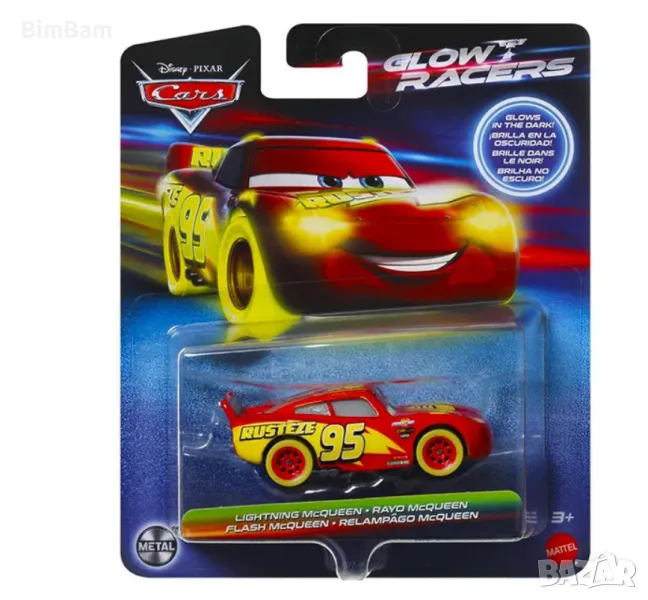 Оригинална количка Cars Glow Racers Lightning McQueen  - светещ / Disney / Pixar / Колите, снимка 1