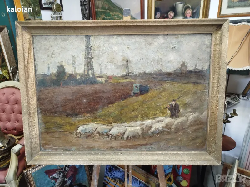 Дионисий Василев Дончев.  "Сонди край село Долни Дъбник" .Бележит български художник участвал в рису, снимка 1