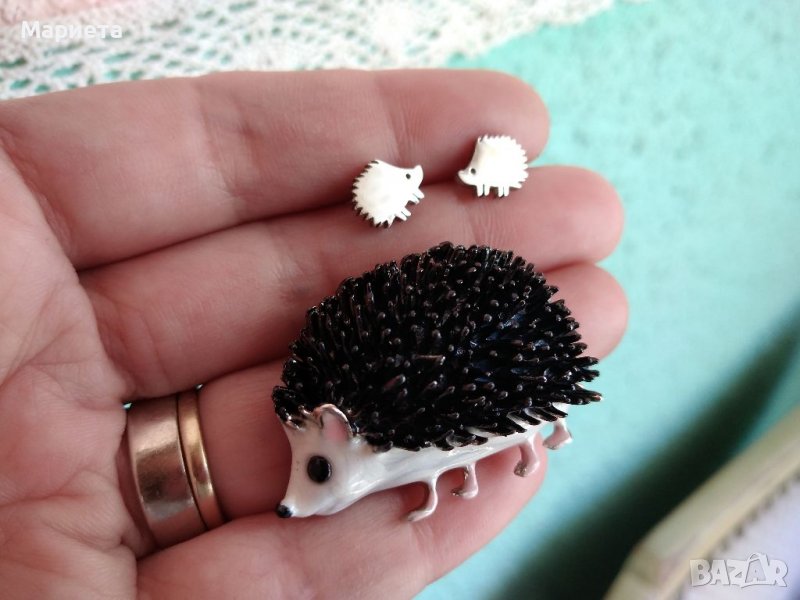 Брошка и обеци таралеж Бижута Таралежи Обеци Таралежчета , снимка 1