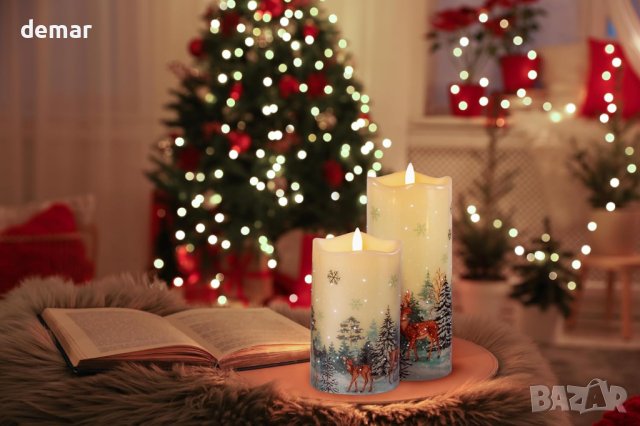 Свещи Eywamage Forest Deer Snowflakes, Коледни свещи с дистанционно, снимка 7 - Декорация за дома - 42931763