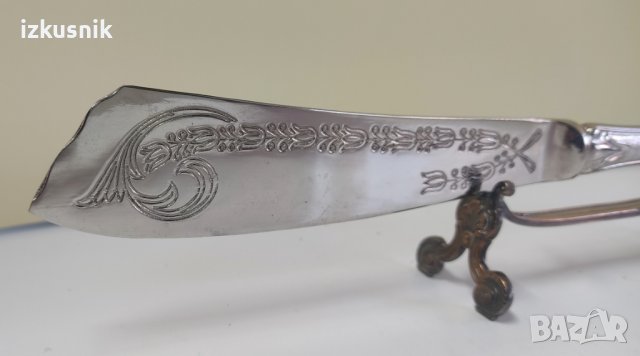 Старинен нож за риба със сребърна дръжка, снимка 2 - Антикварни и старинни предмети - 43659851