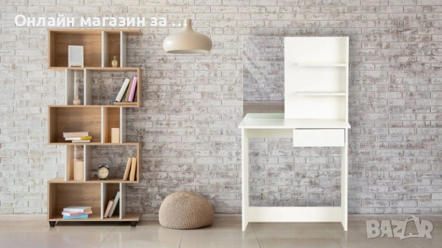 Маса за тоалетка с 3 рафта и чекмедже, с огледало, бяла, 75x40x136 см ModernHome, снимка 5 - Тоалетки - 53380515