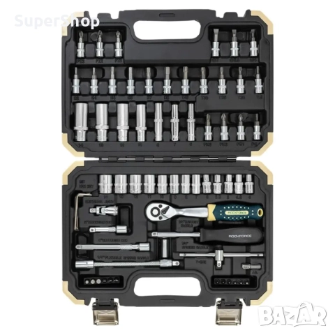 Професионален Комплект Гедоре 66 части 1/4" ROCKFORCE битове и вложки, снимка 3 - Гедорета - 52374527