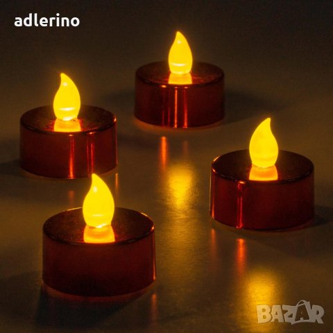 Комплект от 4 LED чаени свещи, червени свещи с батерии, без пламък, коледни свещи , снимка 3 - Лед осветление - 34779704