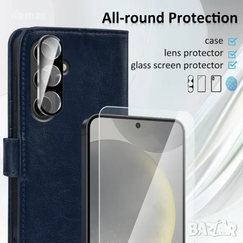 MONASAY калъф-портфейл за за Samsung Galaxy S24 6.2 инча, RFID блокиране, син, снимка 3 - Калъфи, кейсове - 50032196