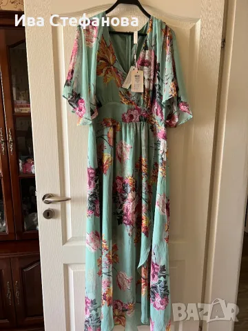 wow нова  етикета дълга елегантна разкошна ефирна рокля флорален принт цветя Хл XL размер, снимка 4 - Рокли - 49855228