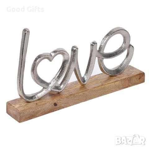 Подарък за Св.Валентин от кован метал "Любов" сребърна с дървена основа , снимка 2 - Други - 39211116