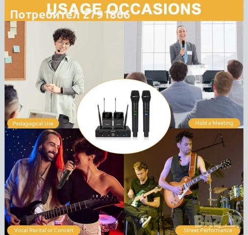 MELONARE MWM-41-2H2B 4-канална безжична микрофонна система UHF с 4x10 честоти 60 метра обхват, снимка 9 - Микрофони - 52329664