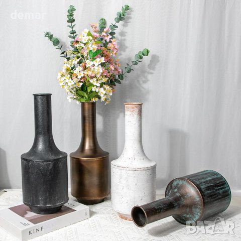 Briful  Висока метална ваза за цветя винтидж черна 38 см, снимка 4 - Вази - 43582099