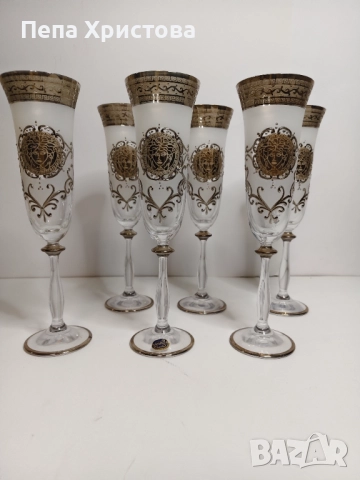 Комплект от 6 броя чаши за шампанско от чешки кристал Бохемия.
