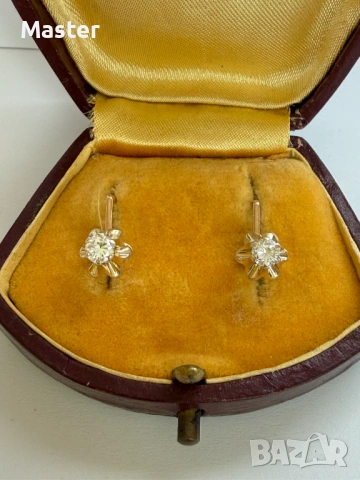 Руски класически 14k златни обеци със диаманти, снимка 2 - Обеци - 53353022