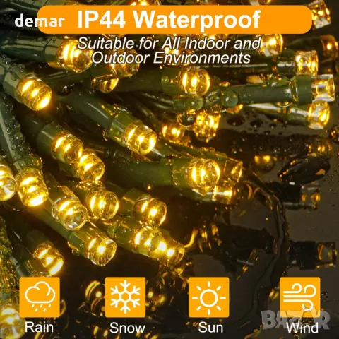 Realky коледни лампички, 41,2 м, 320LED водоустойчиви, с 8 режима, дистанционно, (топло бяло), снимка 6 - Декорация за дома - 48000702