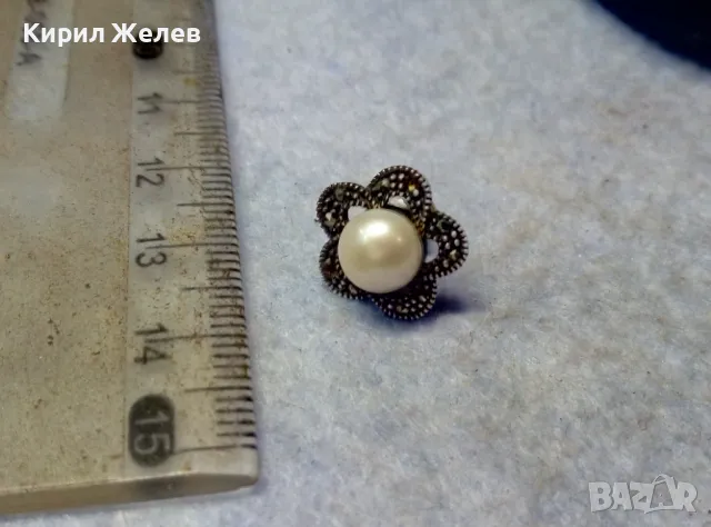 СКЪПОЦЕННА СРЕБЪРНА ПЕРЛЕНА ОБЕЦА СРЕБРО 925 с НАТУРАЛНА БЯЛА ПЕРЛА и ФАСЕТИРАНИ МАРКАЗИТИ 45514, снимка 9 - Обеци - 49757538