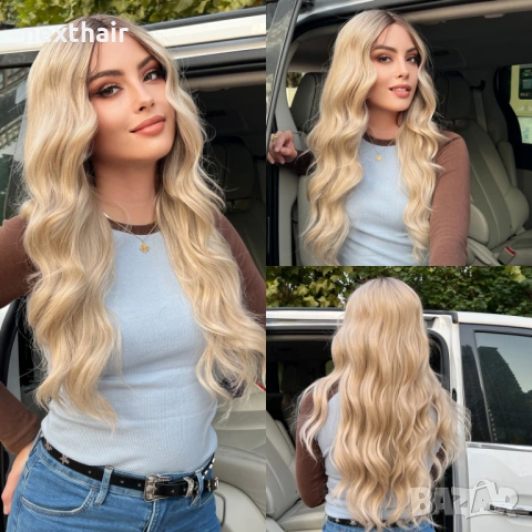 Ефектна омбре руса перука 70 см вълни, дантела 13x4x1, снимка 10 - Аксесоари за коса - 53541146