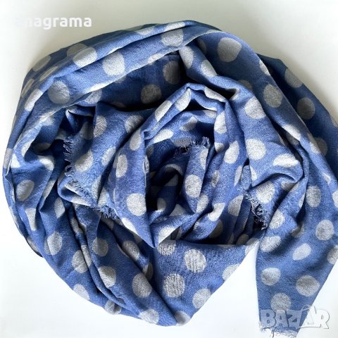 Прекрасен шал вълна и коприна син на точки и голяма синя чанта Roccobarocco , снимка 9 - Чанти - 43493271