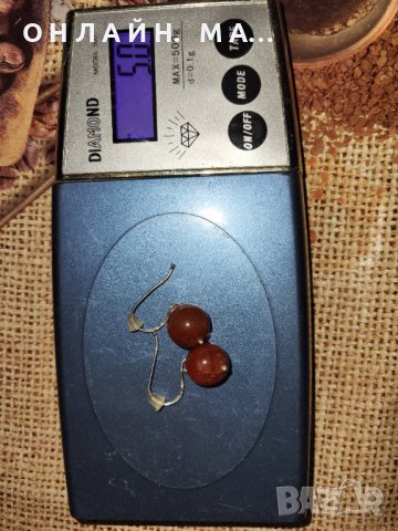 Сребърни обеци с кехлибарено топче проба 925 5.0гр. , снимка 2 - Обеци - 38313344