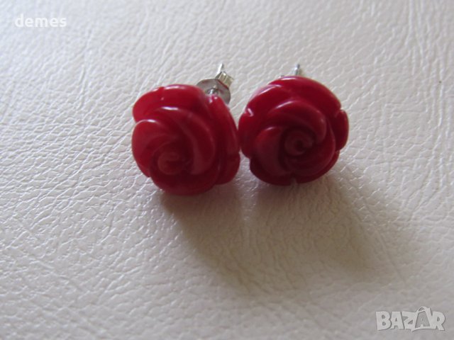 Обици-розички от корал, нови, снимка 6 - Обеци - 39966367