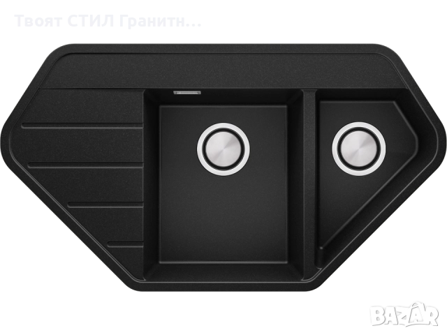 Черна ъглова кухненска гранитна мивка Копенхаген 900 Corner 900x500 мм, снимка 6 - Мивки - 51892470