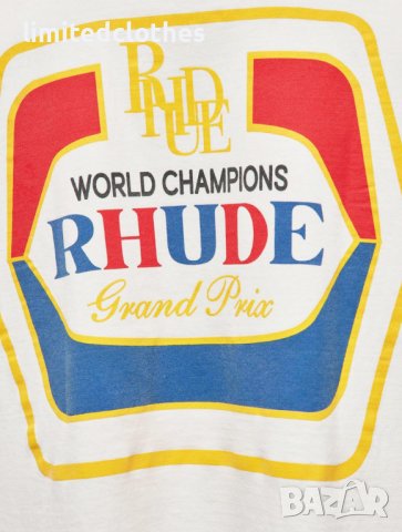 RHUDE Cream Grand Prix Hopps Logo Oversized Мъжка Тениска size S (M) и M (L), снимка 7 - Тениски - 42979314