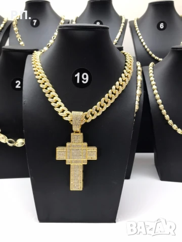 Ланец ,гривна и кръст от медицинска стомана златист цвят 14к , снимка 4 - Колиета, медальони, синджири - 50997284