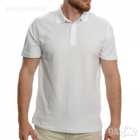 Нова бяла мъжка блуза (тениска) тип Lacoste, с яка