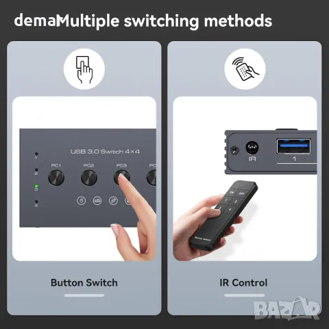 TJCXELE ​​​​USB превключвател, USB 3.0, 4 входа - 4 изхода, дистанционно, 4 USB 3.0 A към A кабела, снимка 6 - Друга електроника - 48498616