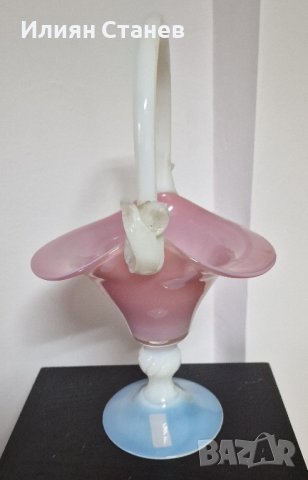 Уникално красива кошница в цвят  розово и млечно ягодово мляко., снимка 9 - Антикварни и старинни предмети - 43640369