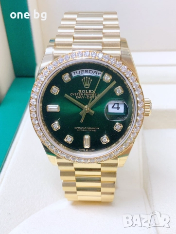 Rolex Day Date President Gold Green Diamond Bezel, снимка 6 - Луксозни - 52461127