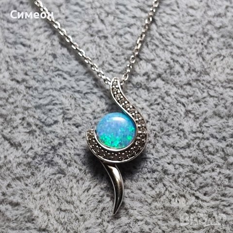 Сребърно колие с опал, снимка 5 - Колиета, медальони, синджири - 43887592