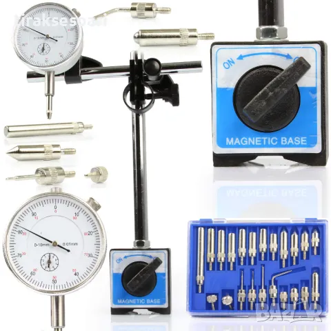 Магнитна стойка с индикаторен часовник с 22 броя накрайници MarPol, снимка 2 - Други инструменти - 48037004