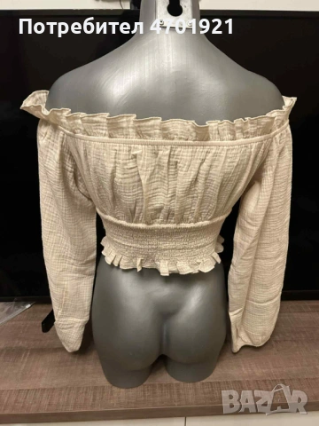 Дамска бежова блуза, снимка 3 - Корсети, бюстиета, топове - 53136963