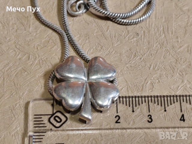 Сребърен синджир с висулка Детелина (379), снимка 3 - Колиета, медальони, синджири - 52539879