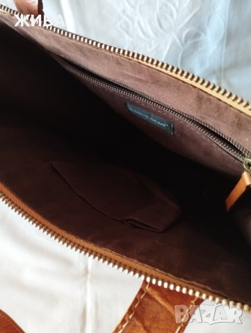 ЗА ЦЕНИТЕЛИ Естествена кожа голяма дамска чанта цвят карамел, снимка 6 - Чанти - 38079976