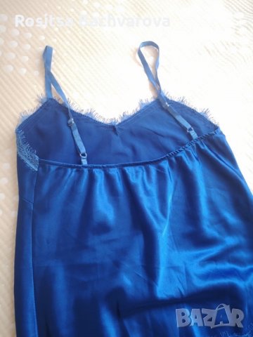 Син сатенен топ, S размер, снимка 5 - Корсети, бюстиета, топове - 28889597