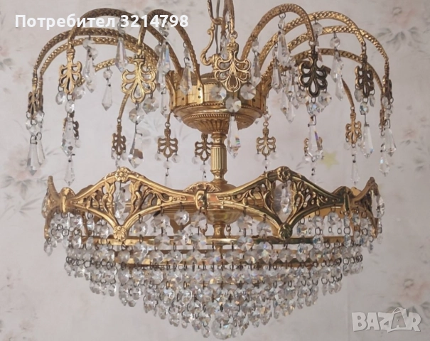 Антикварен кристален полилей , снимка 2 - Полилеи - 52511214