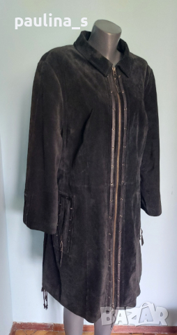 Манто ”Ulla Popken” / естествен велур и кожа / голям размер 