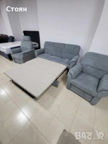 Син комплект тройка с функция сън и два фотьойла от плат "LS404820", снимка 7 - Дивани и мека мебел - 39964682