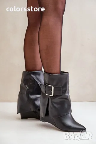 Боти на платформа - черна кожа - KK22