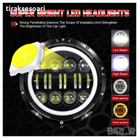 200W LED Фарове 7 инч за Lada Niva, Nissan Terrano 2, Cherokee KJ и други, снимка 4 - Аксесоари и консумативи - 52789388