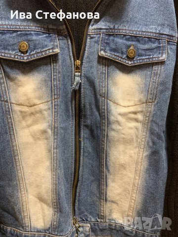 Уникално дънково сафари  яке жилетка избелено, снимка 3 - Якета - 32227501