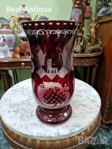 Уникална антикварна колекционерска кристална ваза Бохемия , снимка 5 - Вази - 50263223
