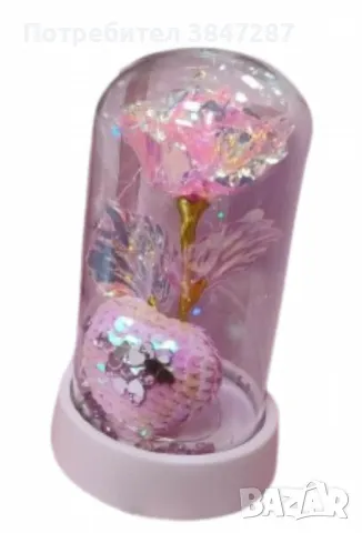 ⚘⚘Вълшебна роза под стъклен купол с пайетено сърце и LED светлини⚘⚘ , снимка 2 - Други - 48907316