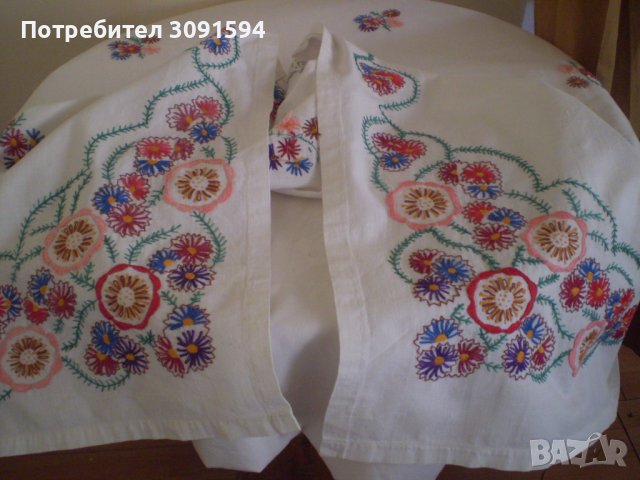 Стара ръчно бродирана памучна  покривка за маса , снимка 5 - Антикварни и старинни предмети - 38809894