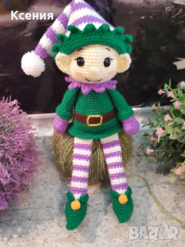 Плетена играчка Елф, Плетени, ръчно изработени, Подарък за Коледа, снимка 3 - Плюшени играчки - 52064356
