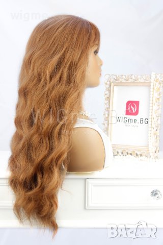 Дълга на вълни светлокестенява перука с бретон Мег, снимка 2 - Аксесоари за коса - 25816733