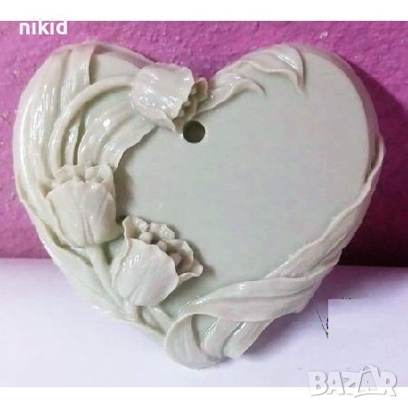 Голямо сърце рамка с лалета силиконов молд форма калъп гипс шоколад сапун декор, снимка 2 - Форми - 38546945
