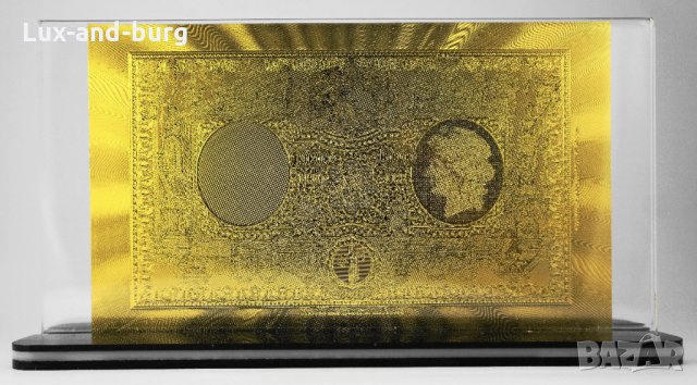 Златна банкнота 1000 Италиански лири в прозрачна стойка - Реплика, снимка 2 - Нумизматика и бонистика - 27080010