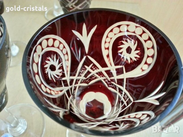 кристални чаши цветен червен кристал , снимка 5 - Антикварни и старинни предмети - 26936871