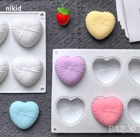 8 сърца сърце от прежда силиконов молд форма фондан шоколад гипс сапун свещ декор, снимка 4 - Форми - 48954941