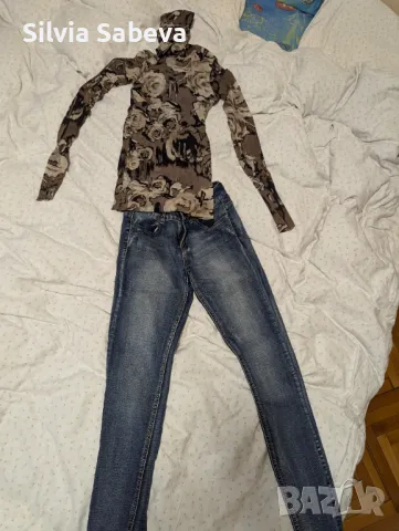 Ластични дънки размер М и блуза за 15 лв. , снимка 2 - Дънки - 47929853